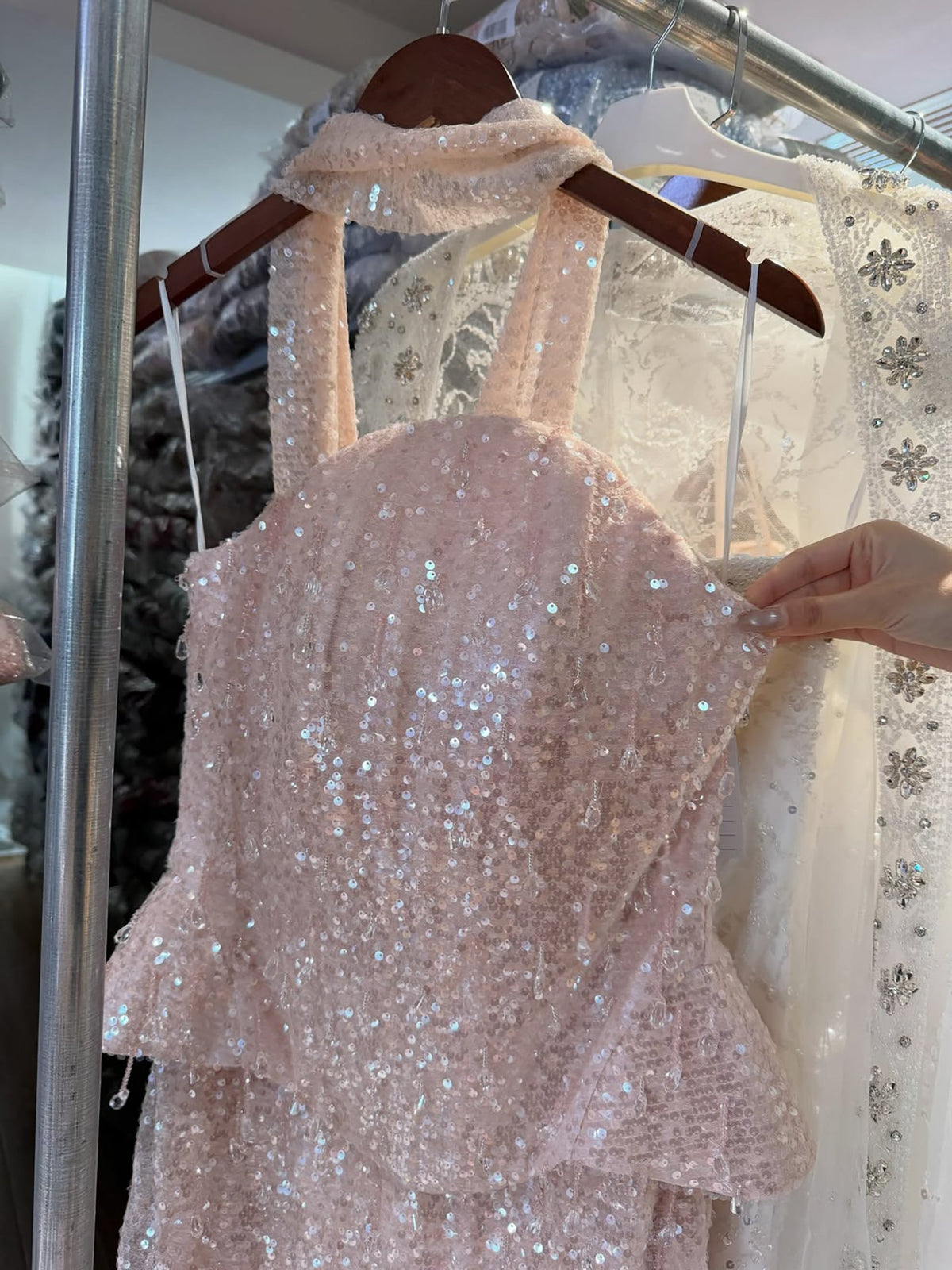 Luxury Champagne Strapless Beaded Mermaid Evening Dress With Scarf LA73488