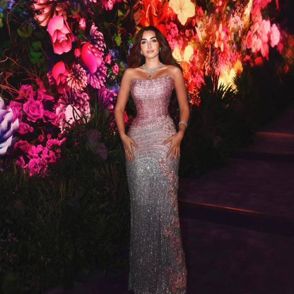 Luxury Pink Gradient Beaded Mermaid Evening Dress LA73532