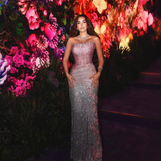 Luxury Pink Gradient Beaded Mermaid Evening Dress LA73532
