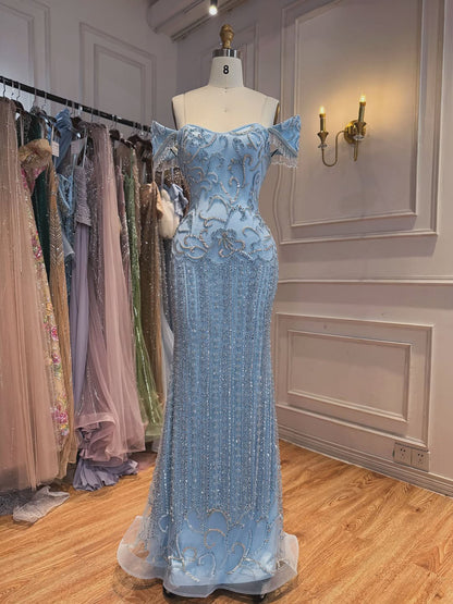Luxury Pink Beaded Mermaid Evening Dress LA73550