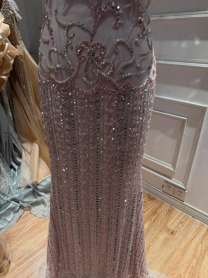 Luxury Pink Beaded Mermaid Evening Dress LA73550