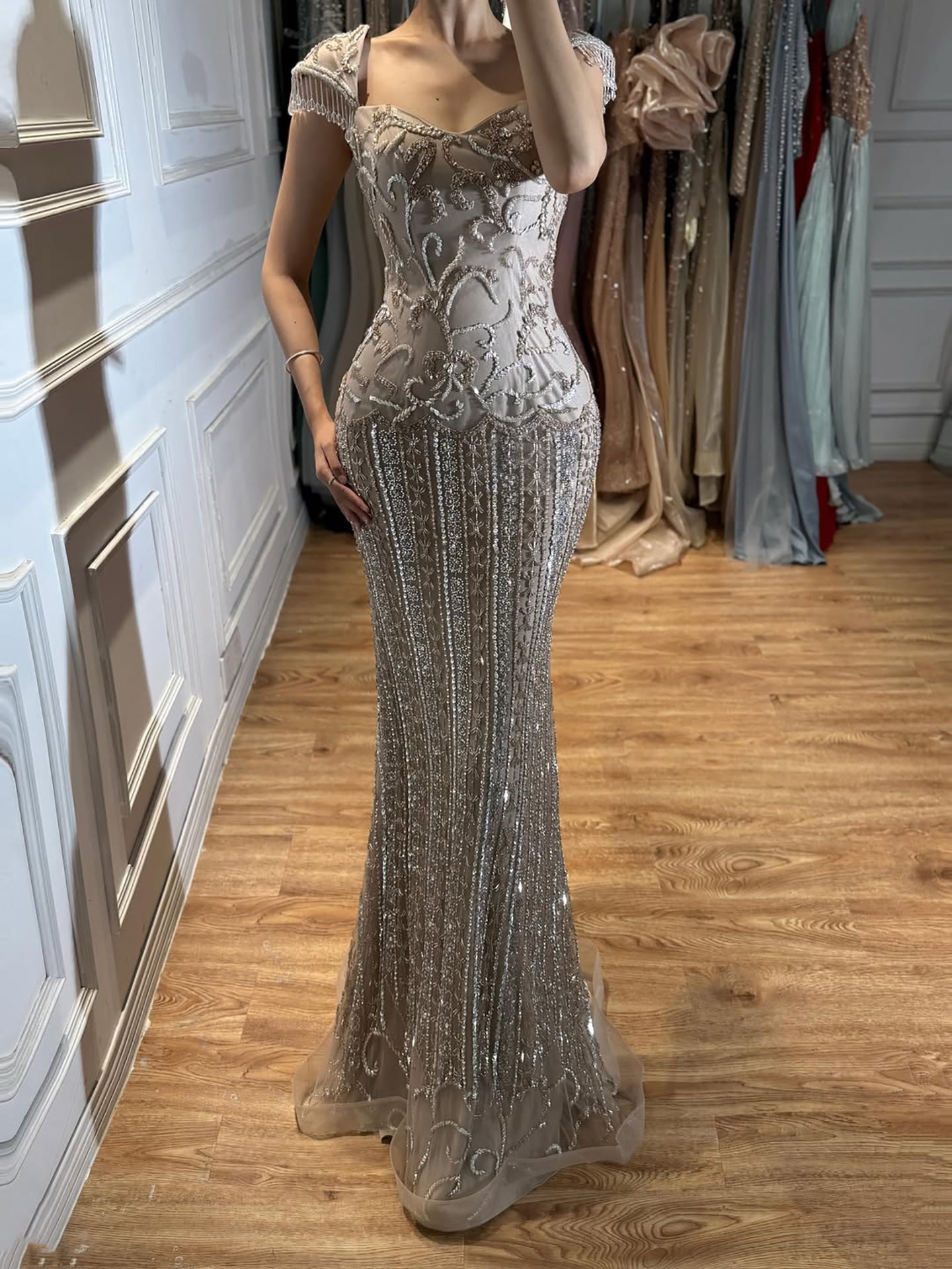 Luxury Pink Beaded Mermaid Evening Dress LA73550