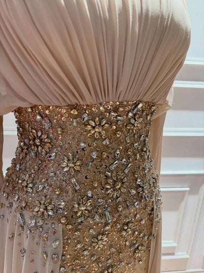 Modest Nude Beaded Long Sleeves Evening Dress Formal Gown LA73598