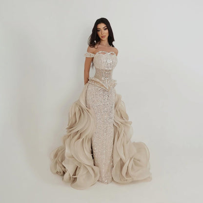 Luxury Nude Beaded Mermaid Evening Dress LA73633