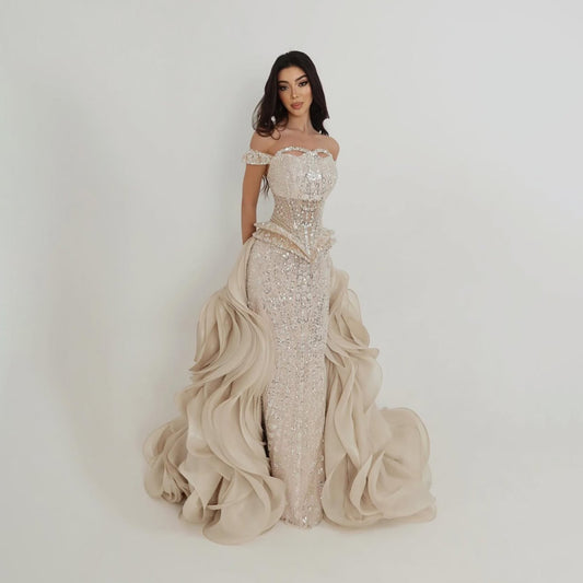 Luxury Nude Beaded Mermaid Evening Dress LA73633