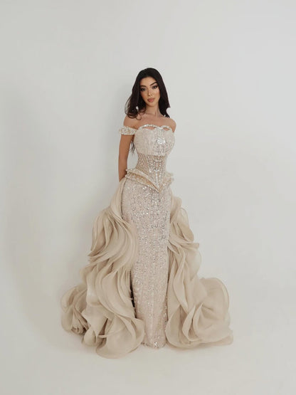 Luxury Nude Beaded Mermaid Evening Dress LA73633
