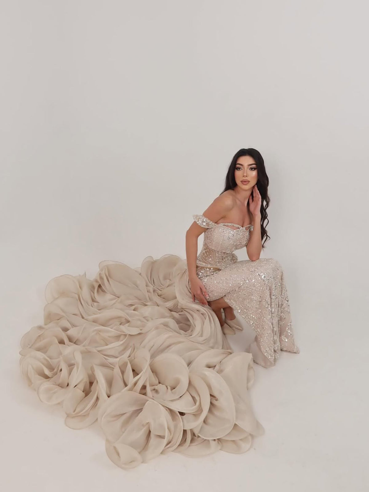 Luxury Nude Beaded Mermaid Evening Dress LA73633