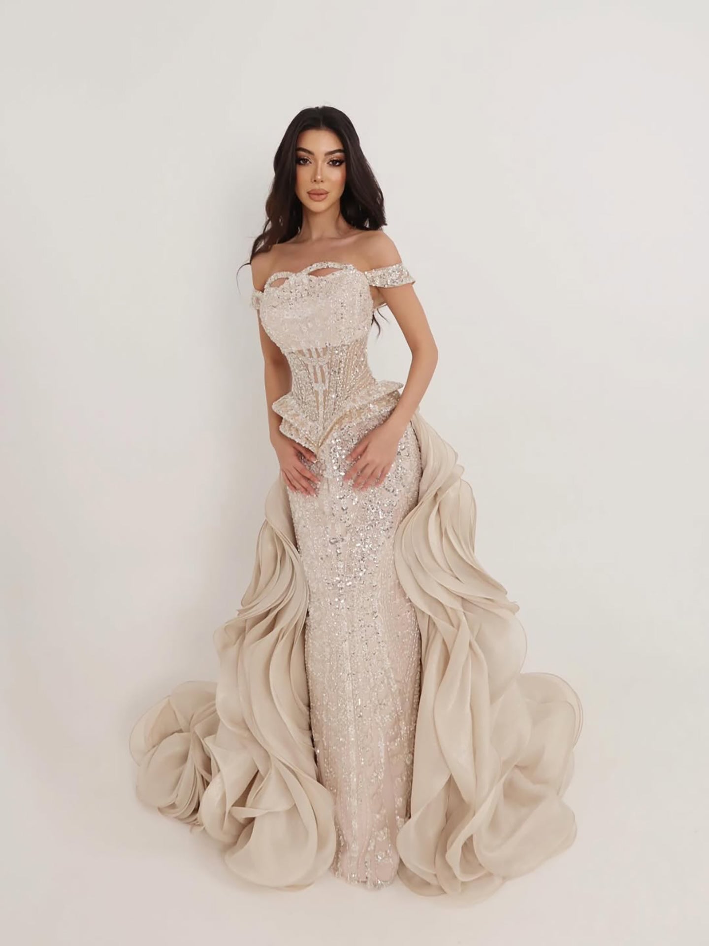 Luxury Nude Beaded Mermaid Evening Dress LA73633