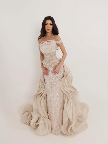 Luxury Nude Beaded Mermaid Evening Dress LA73633