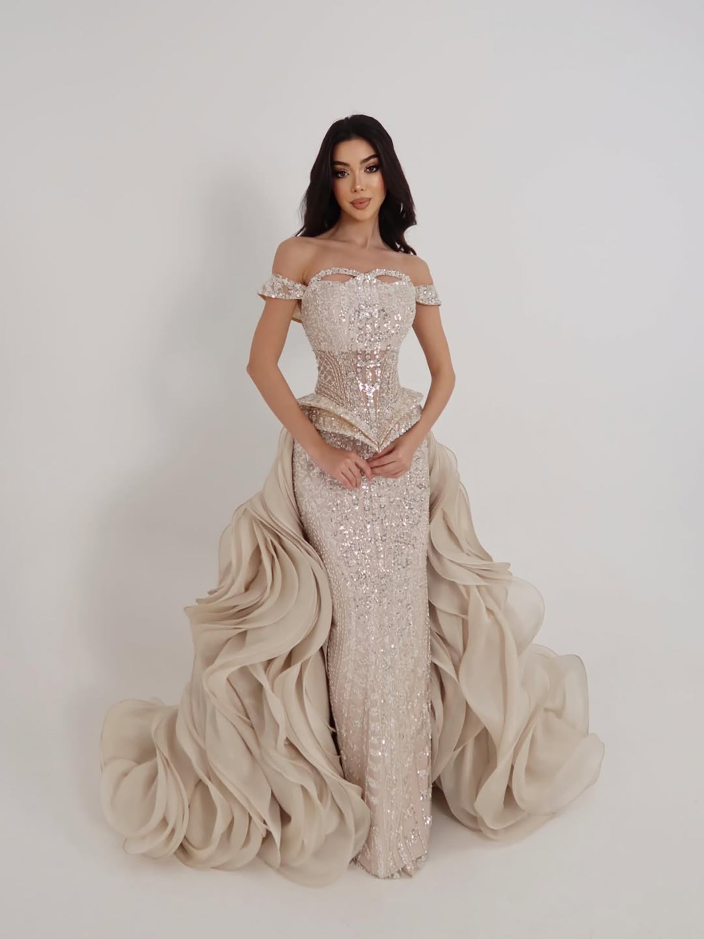 Luxury Nude Beaded Mermaid Evening Dress LA73633