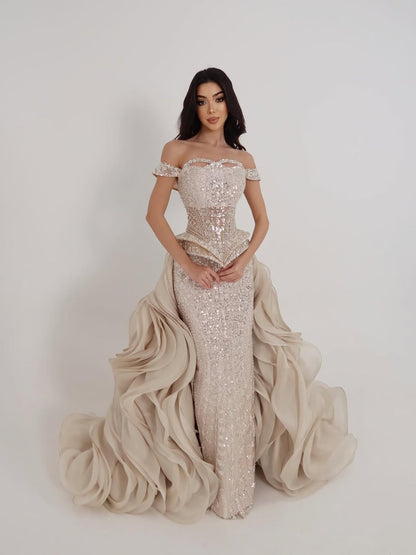 Luxury Nude Beaded Mermaid Evening Dress LA73633