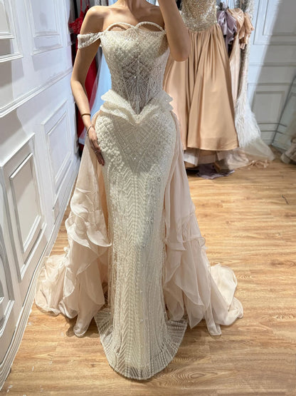 Luxury Nude Beaded Mermaid Evening Dress LA73633