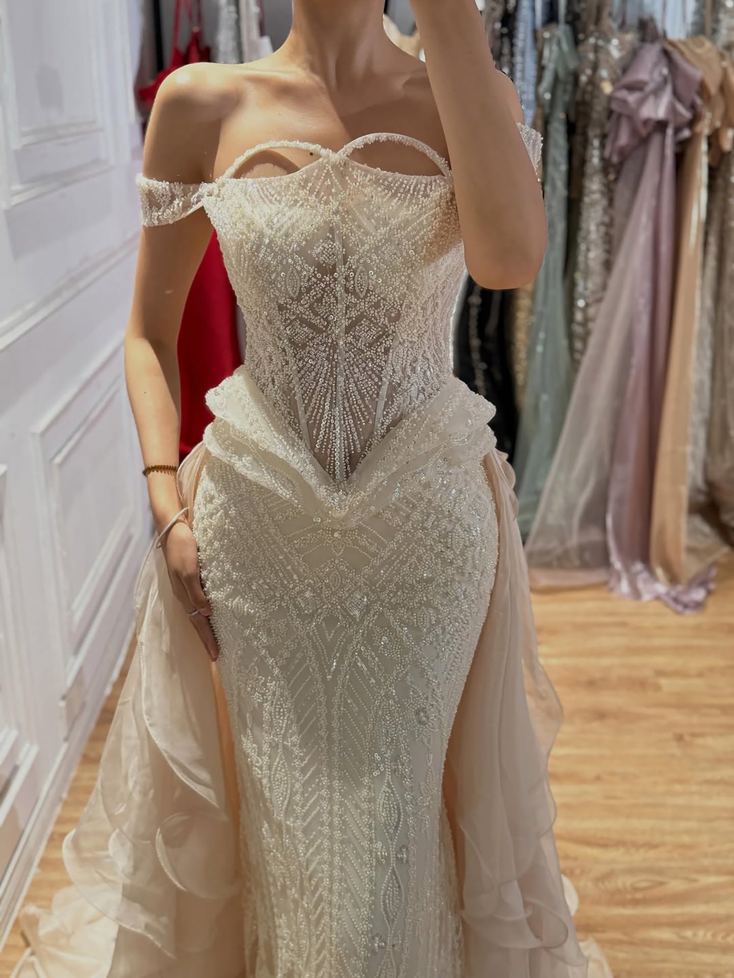 Luxury Nude Beaded Mermaid Evening Dress LA73633