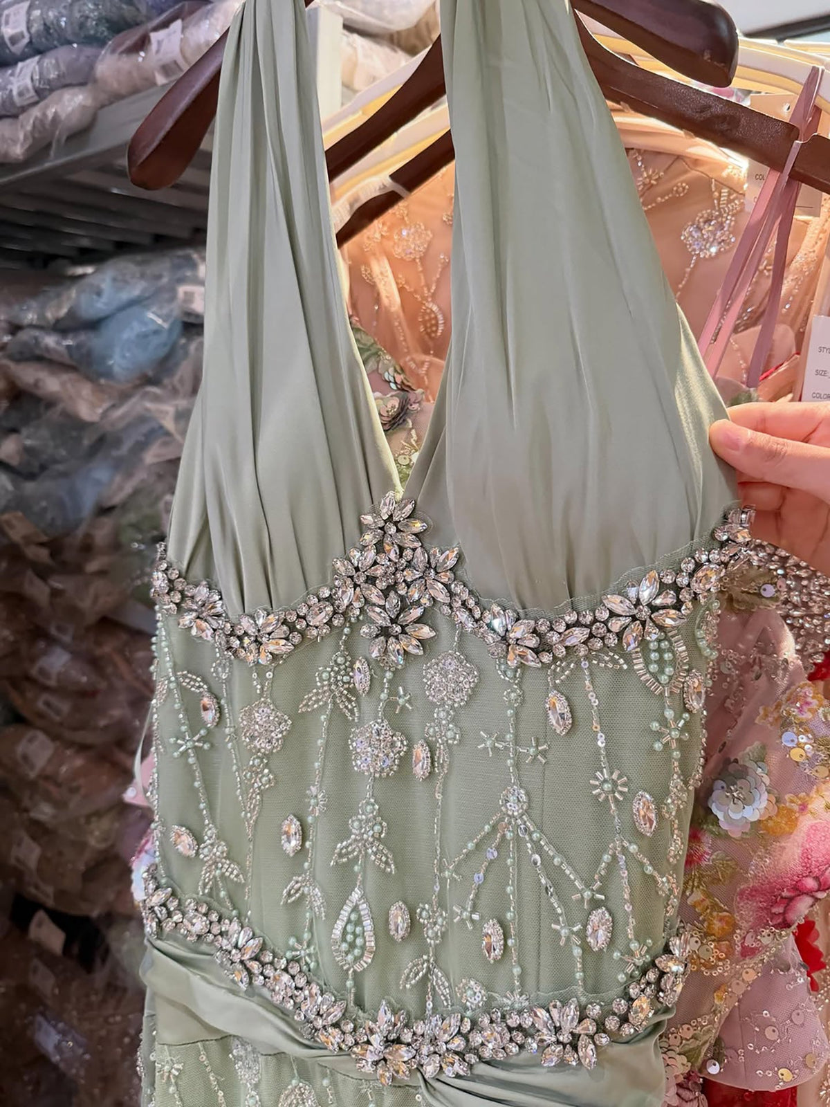 Halter Neck Nude Crystal Beaded Mermaid Evening Dress LA73635