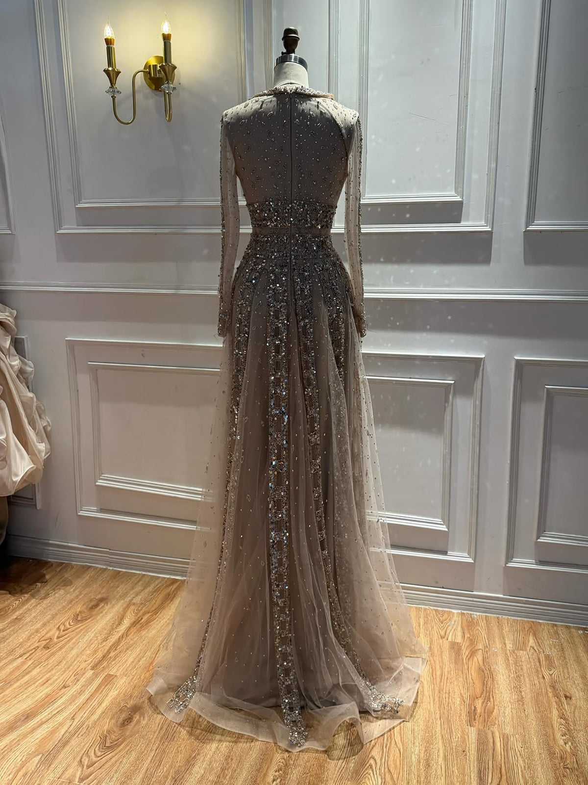 Luxury Caramel V Neck Beaded Bow A Line Evening Gown LA73663