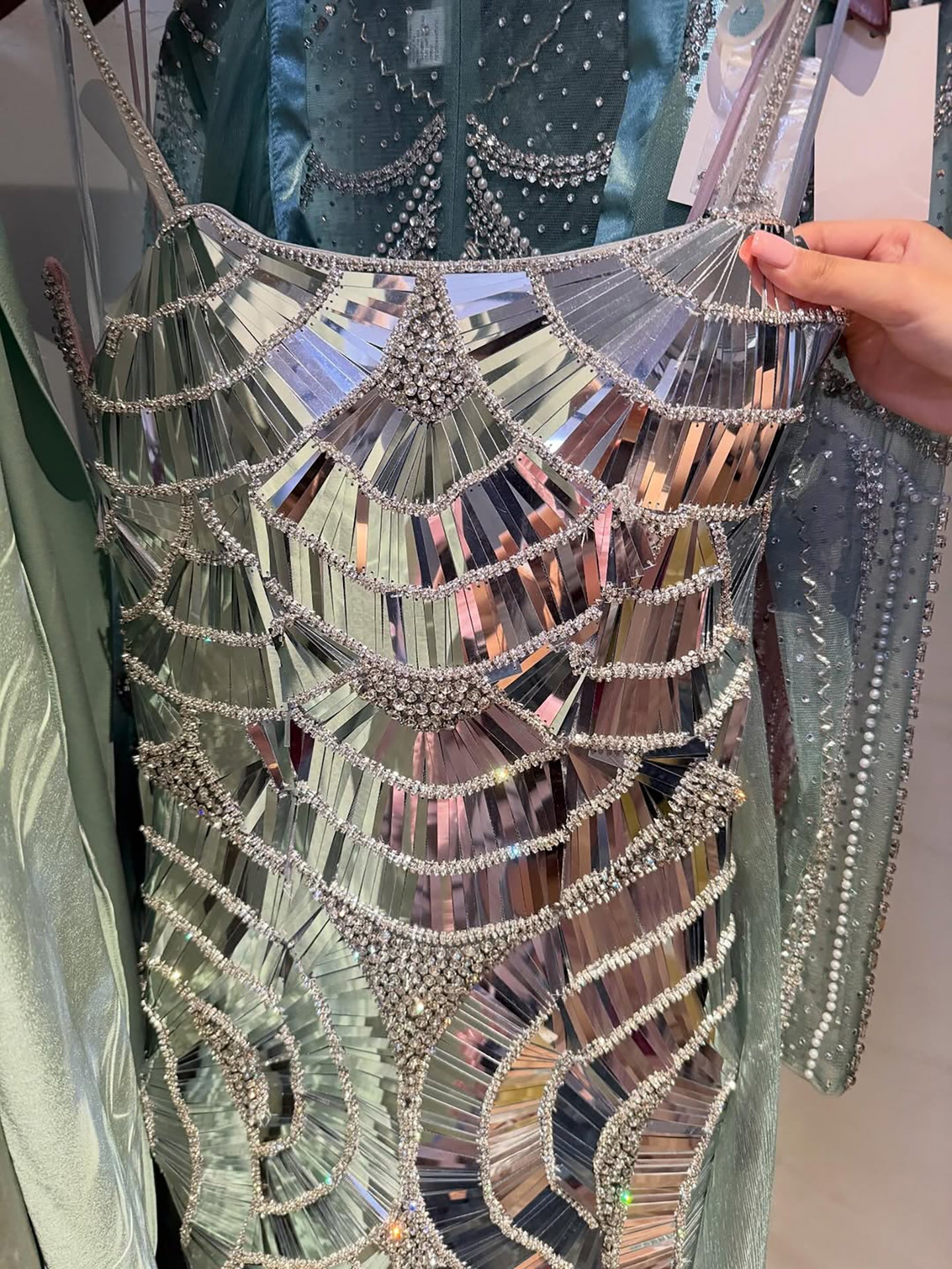 Luxury Silver Mirror Crystal Beaded Mermaid Evening Dress LA73693