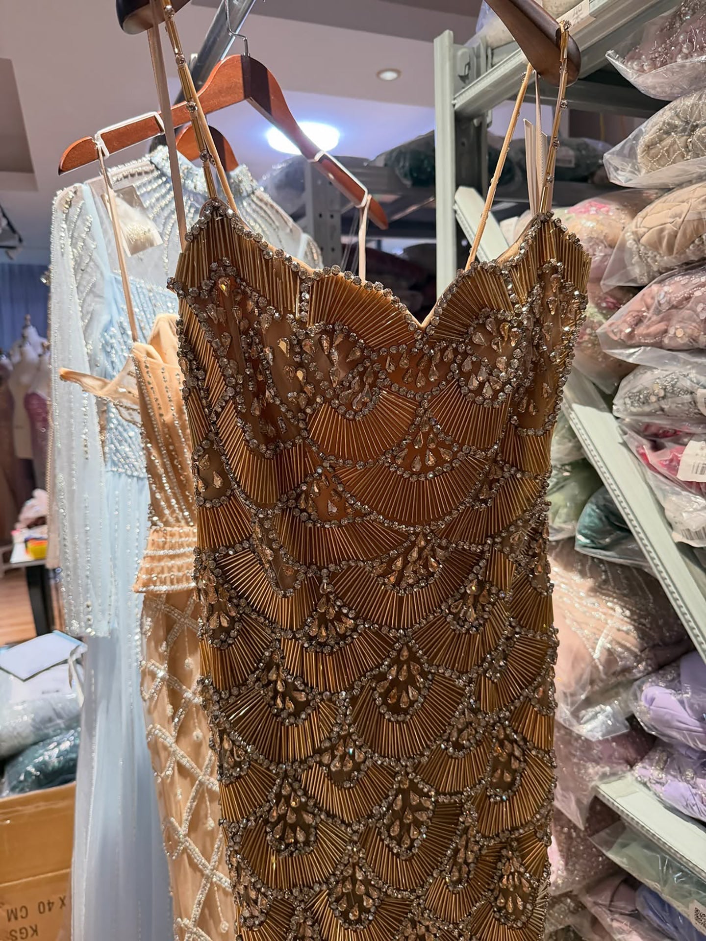 Luxury Gold Beaded Mermaid Evening Dress LA73733
