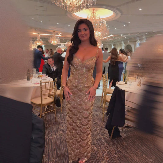 Luxury Gold Beaded Mermaid Evening Dress LA73733