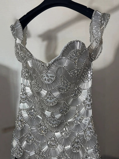 Luxury Gold Sweetheart Scalloped Crystal Beaded Mini After Party Dress LA73748E