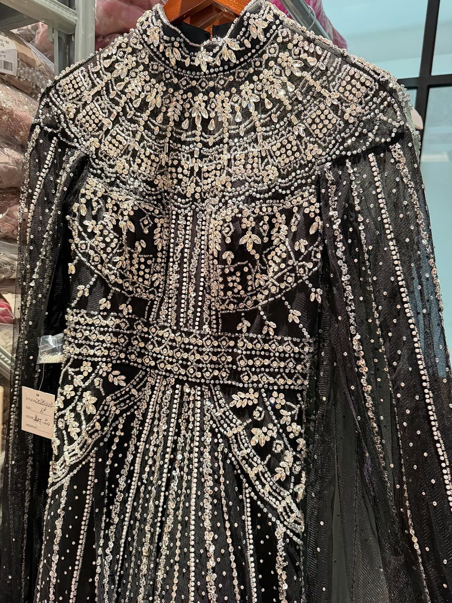 Luxury Caramel Crystal Beaded Cape Sleeves A-Line Dress LA73756
