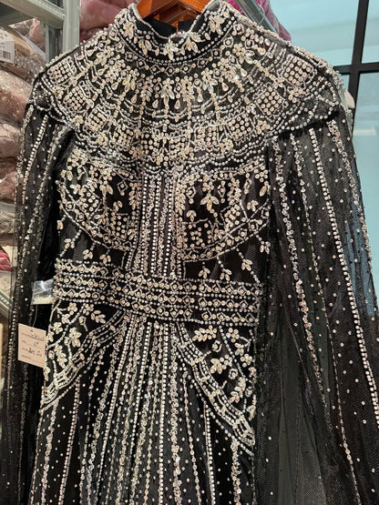 Luxury Caramel Crystal Beaded Cape Sleeves A-Line Dress LA73756