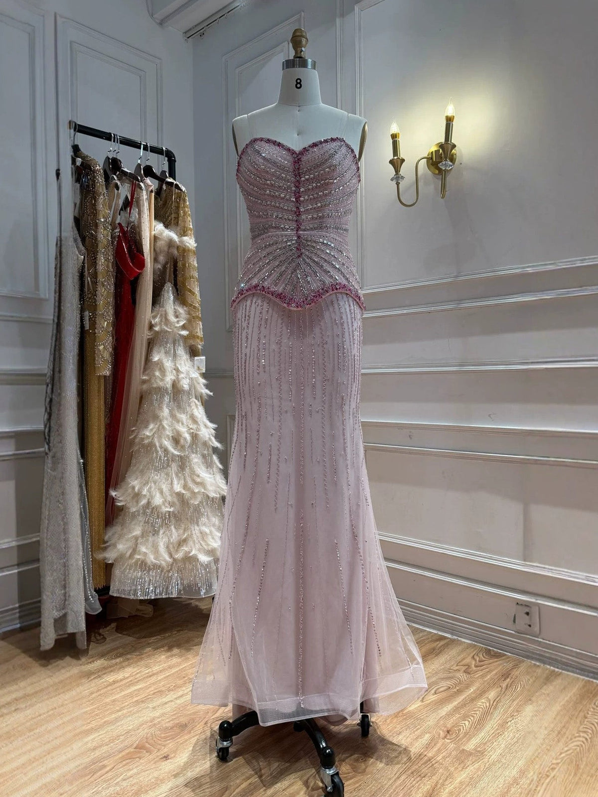 Lilac Beaded Strapless Sweetheart Mermaid Evening Dress LA73761