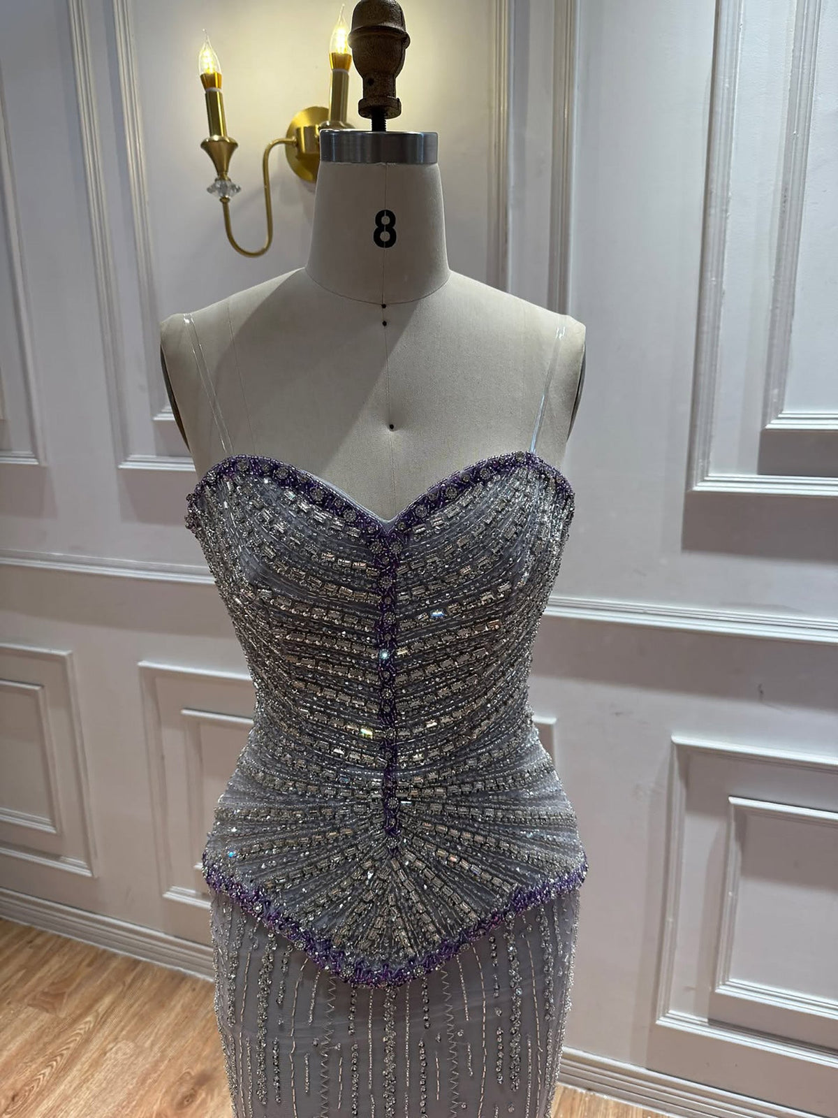 Lilac Beaded Strapless Sweetheart Mermaid Evening Dress LA73761