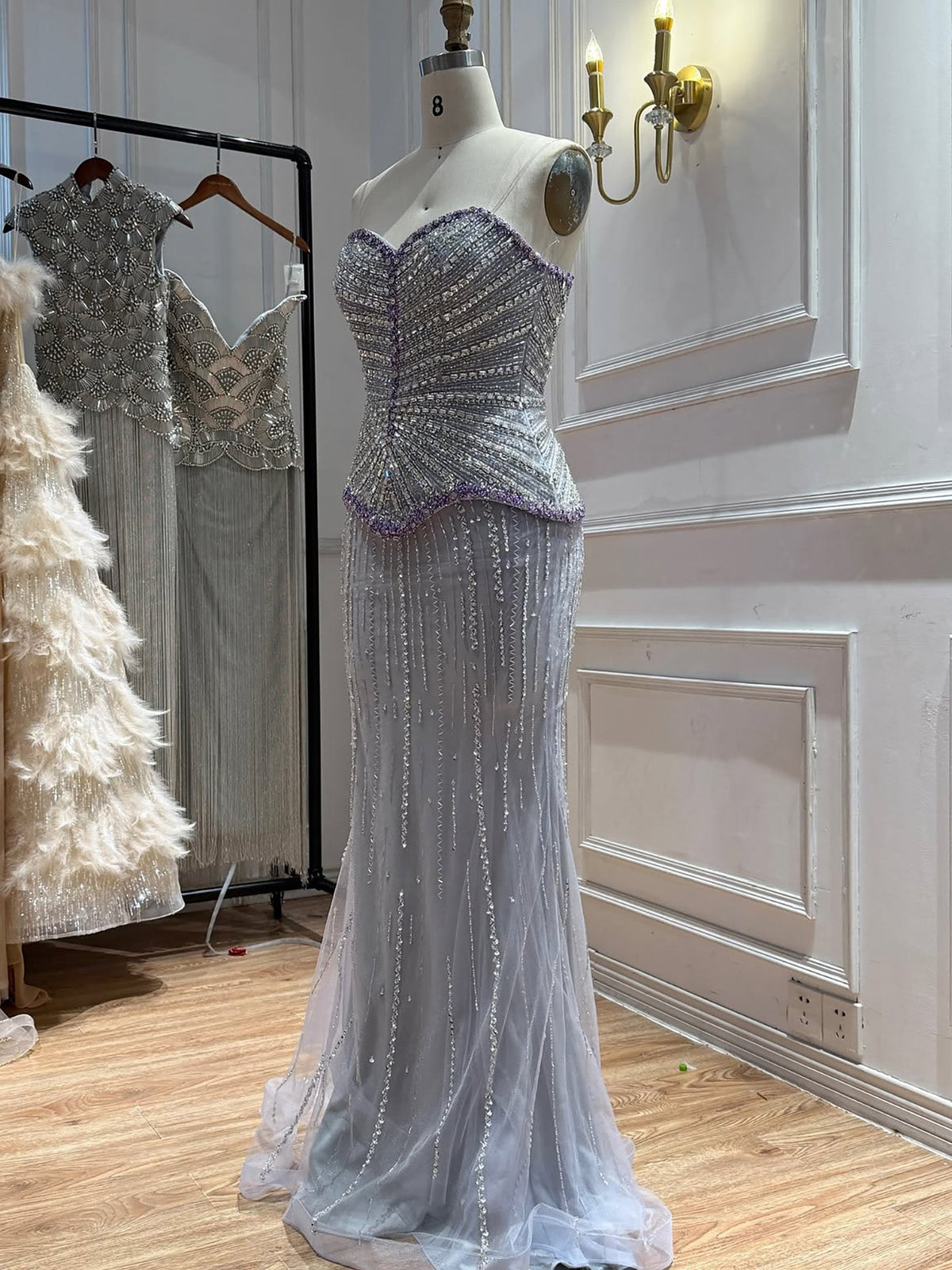 Lilac Beaded Strapless Sweetheart Mermaid Evening Dress LA73761
