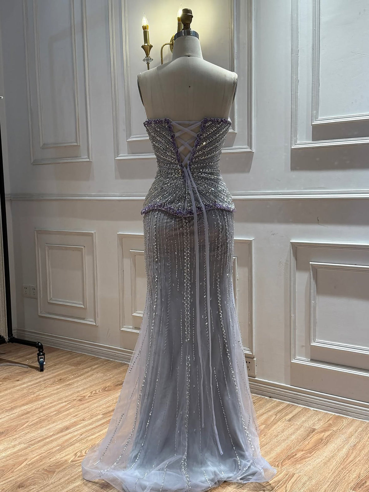 Lilac Beaded Strapless Sweetheart Mermaid Evening Dress LA73761