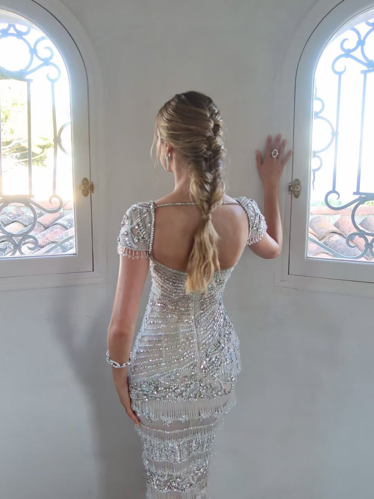 White Cap Sleeve Sweetheart Beaded Evening Dress LA73798