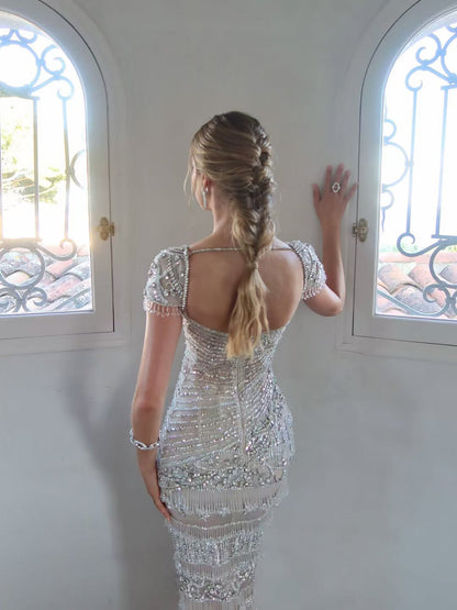 White Cap Sleeve Sweetheart Beaded Evening Dress LA73798