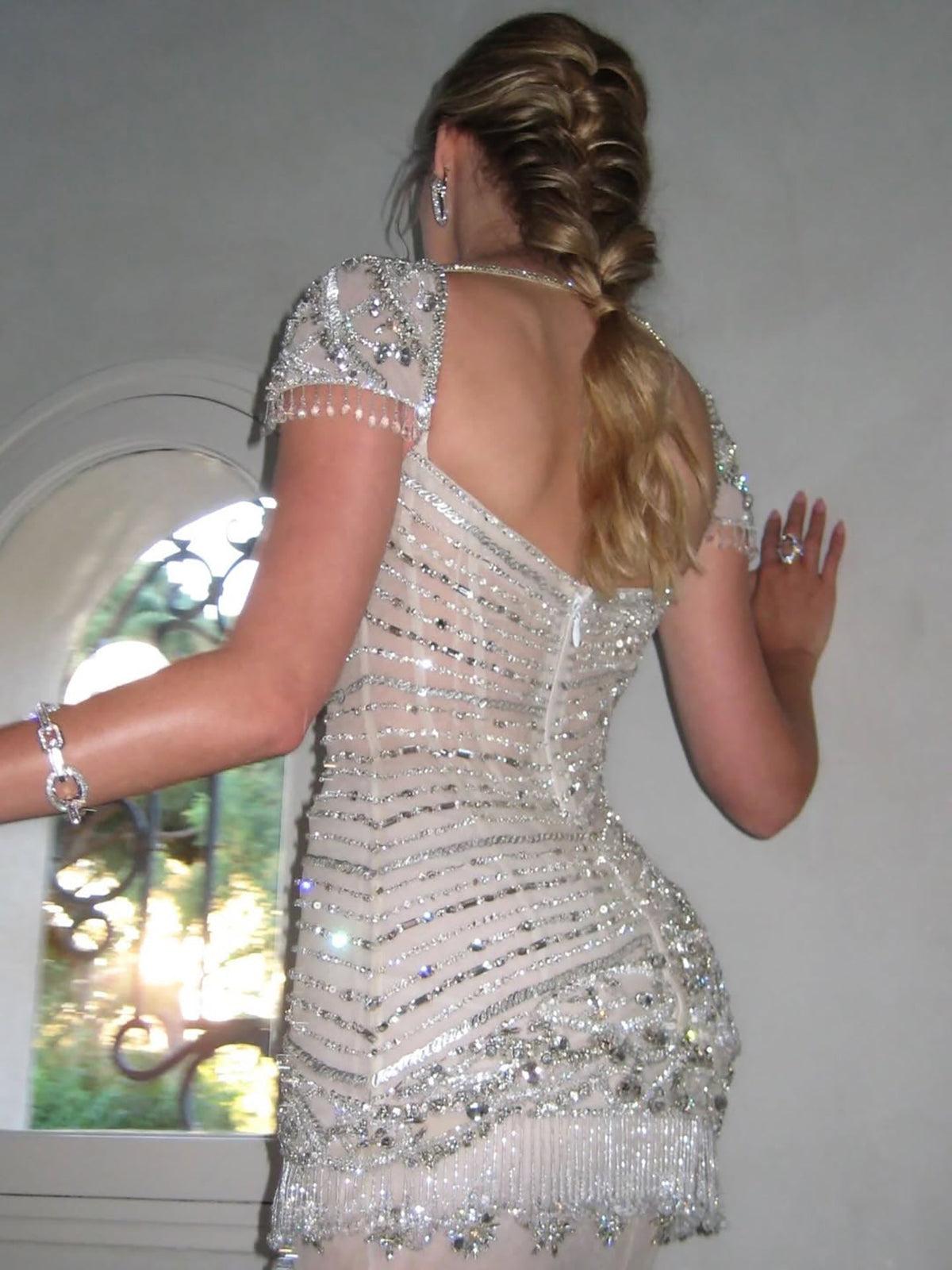 White Cap Sleeve Sweetheart Beaded Evening Dress LA73798