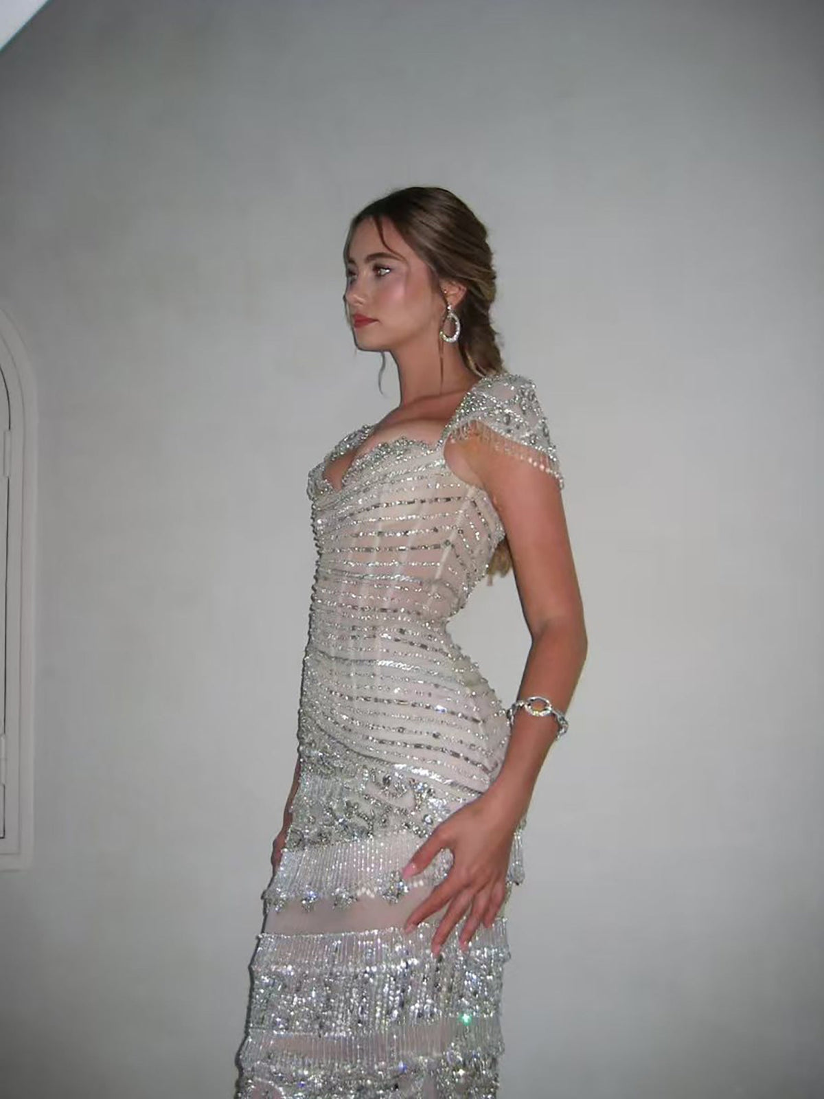 White Cap Sleeve Sweetheart Beaded Evening Dress LA73798