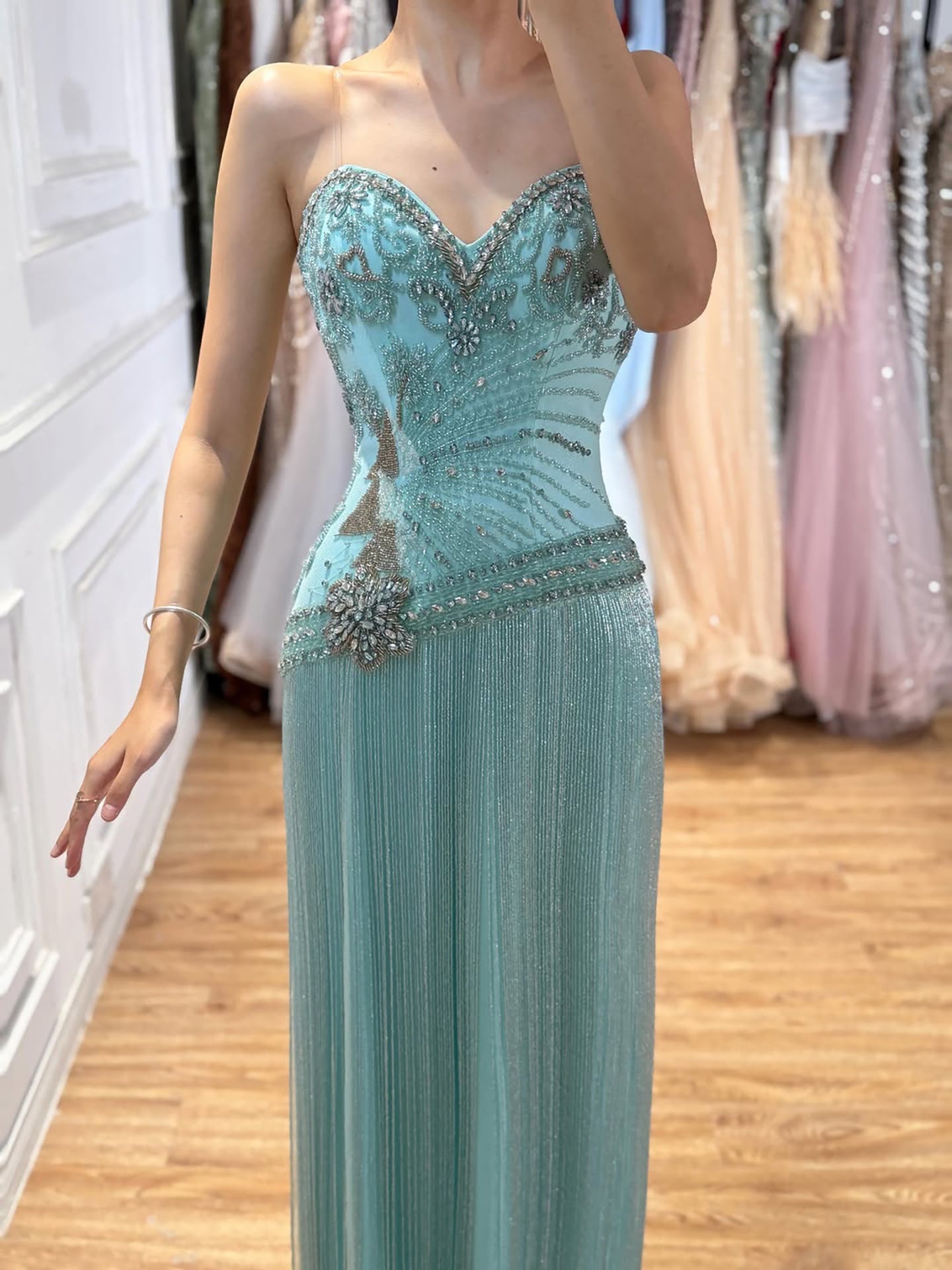 Tiffany Sweetheart Beaded Fringe Evening Dress Formal Gown LA73800