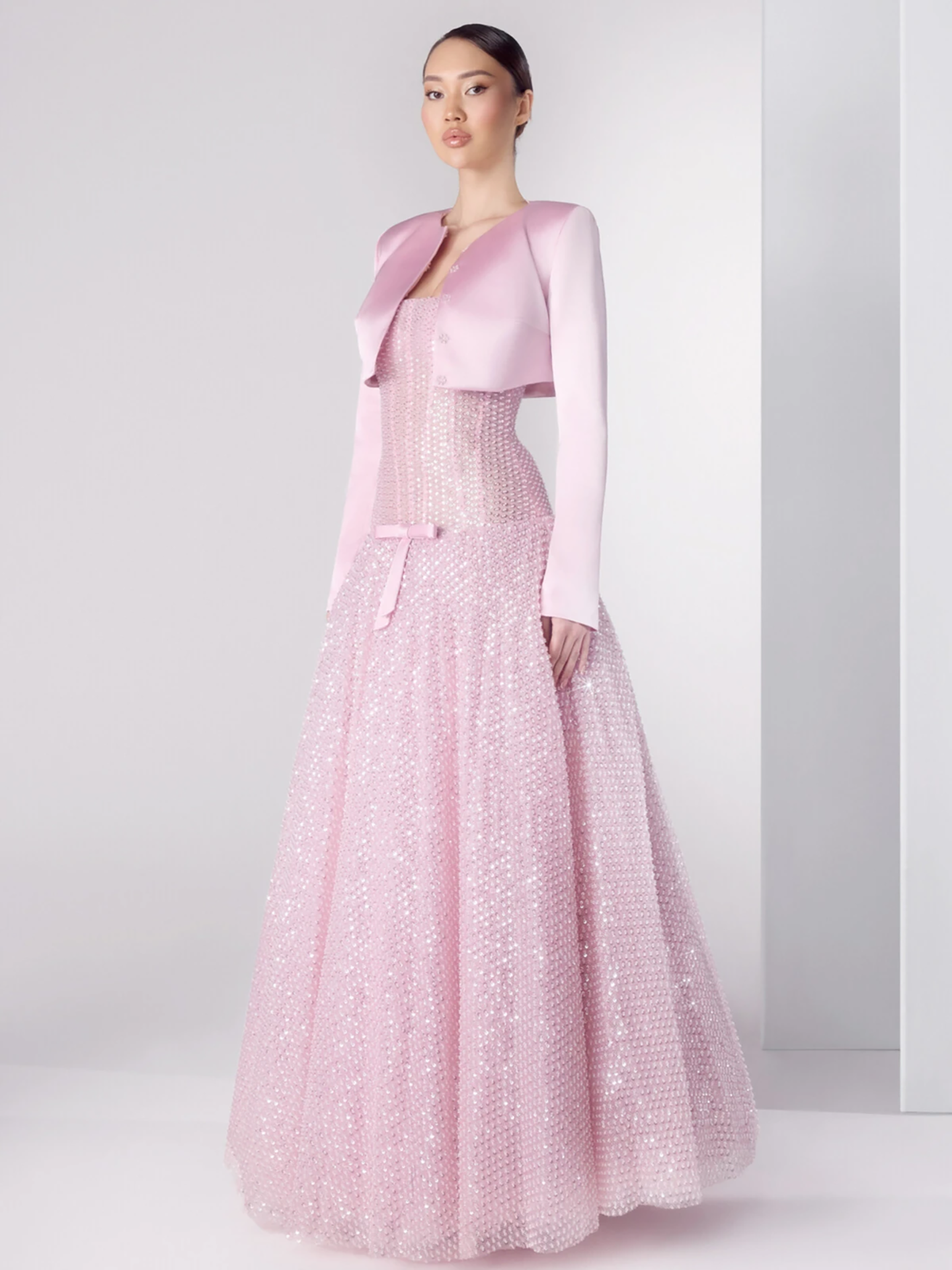 Luxury Pink Beaded Strapless A Line Evening Dress with Jacket LA73876