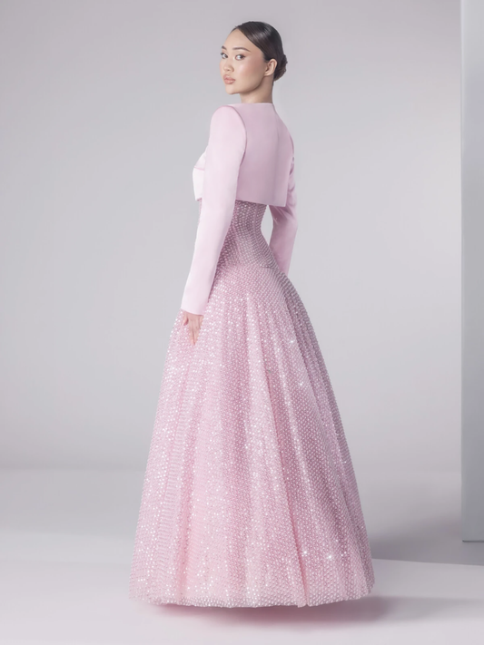 Luxury Pink Beaded Strapless A Line Evening Dress with Jacket LA73876