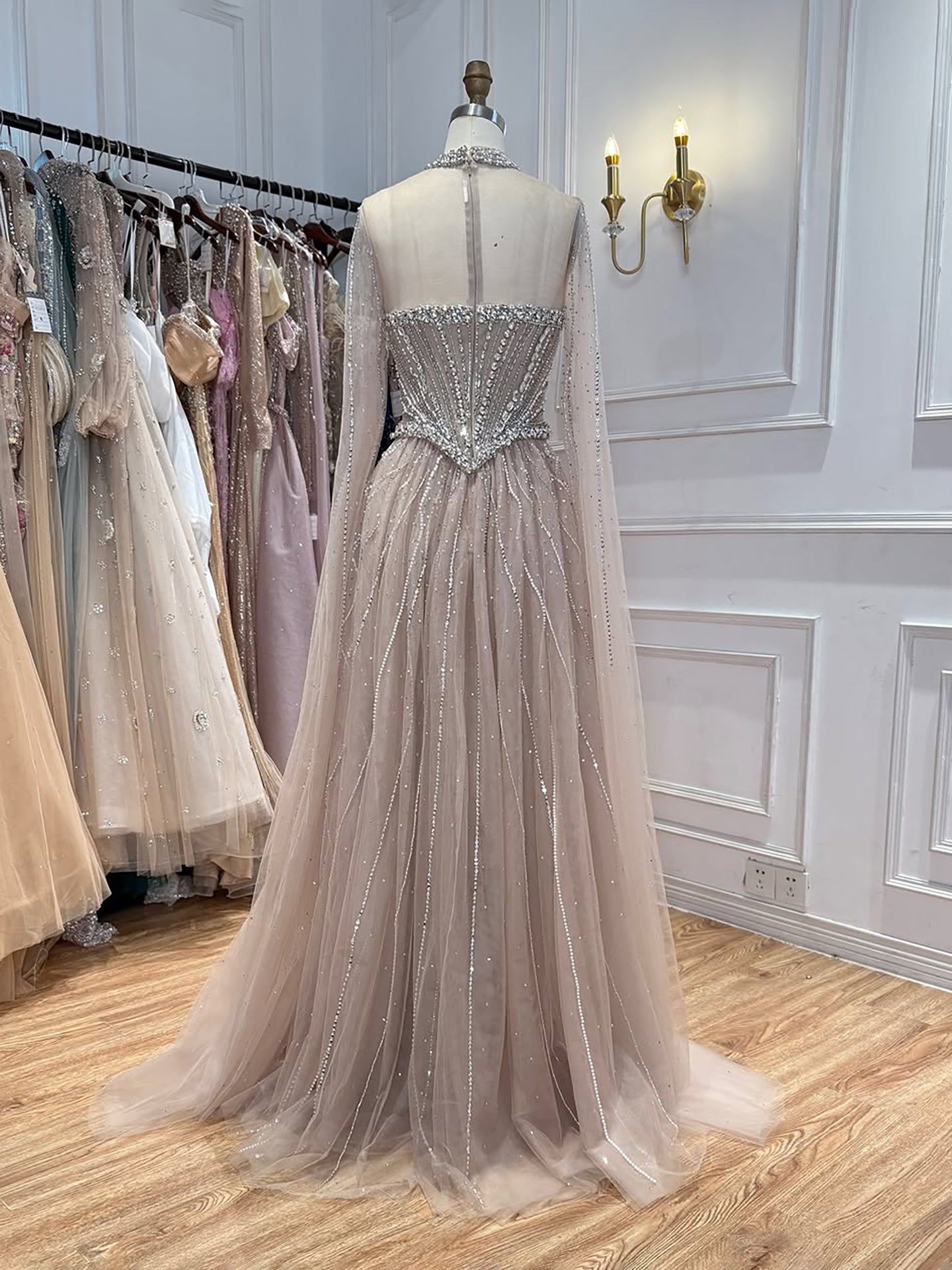 Luxury Pink High Neck Crystal Beaded A Line Evening Dress LA73885