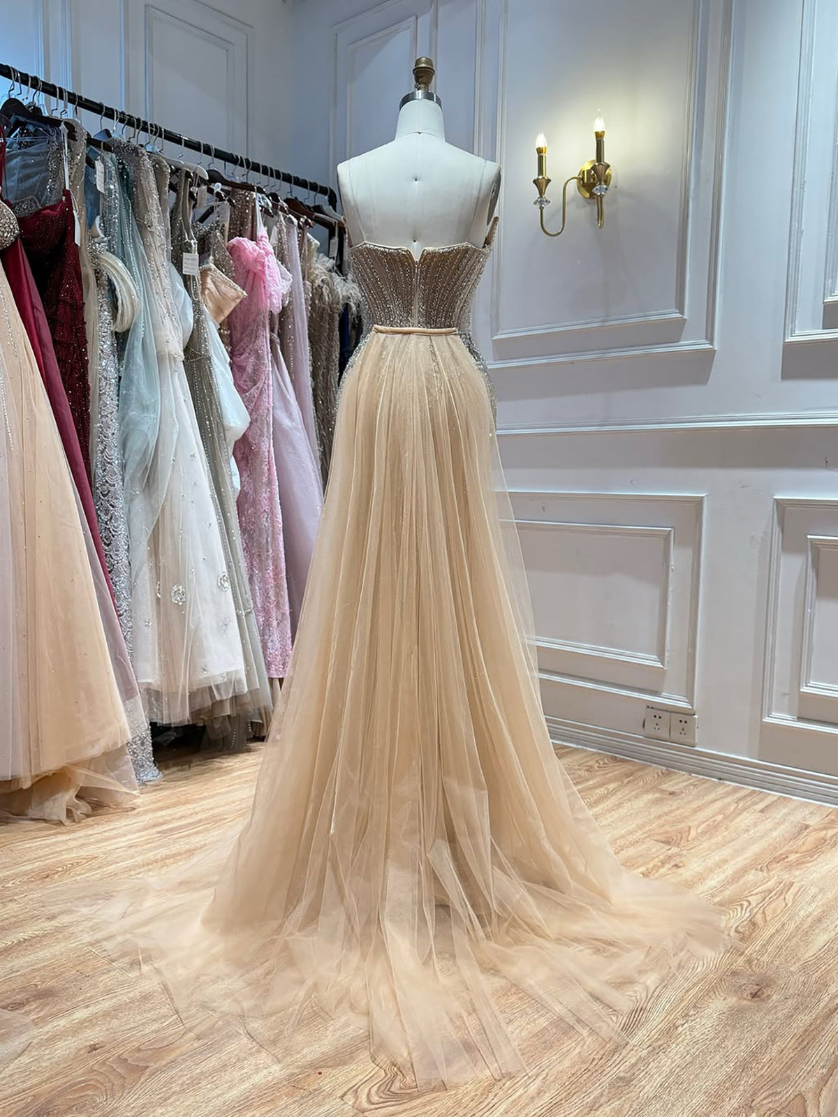 Luxury Nude Crystal Beaded Mermaid Dress With Overskirt LA73891
