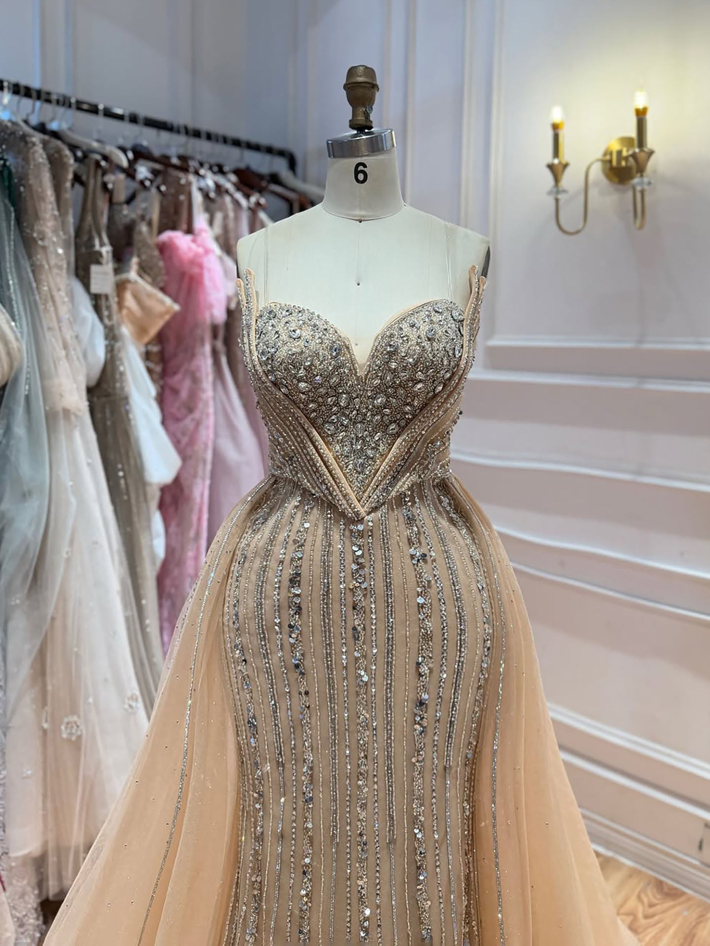 Luxury Nude Crystals Beaded Mermaid Evening Dress LA73892