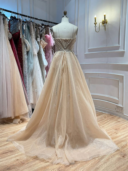 Luxury Nude Crystals Beaded Mermaid Evening Dress LA73892
