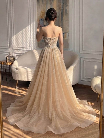 Luxury Nude Crystals Beaded Mermaid Evening Dress LA73892