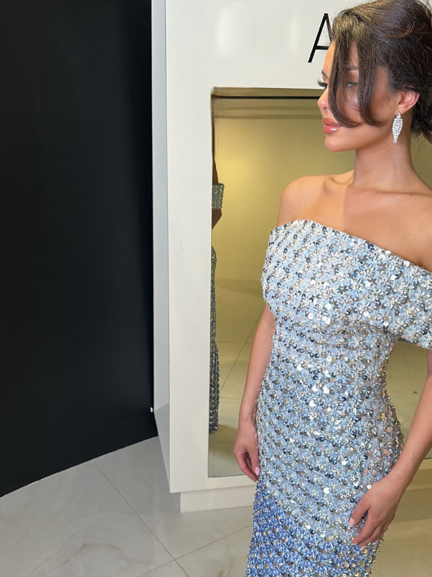 Luxury Blue Off Shoulder Sequined Beaded Mermaid Dress LA73897
