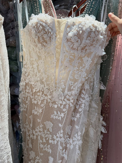 Luxury White Beaded Floral Lace Appliques Mermaid Wedding Dress LA73900