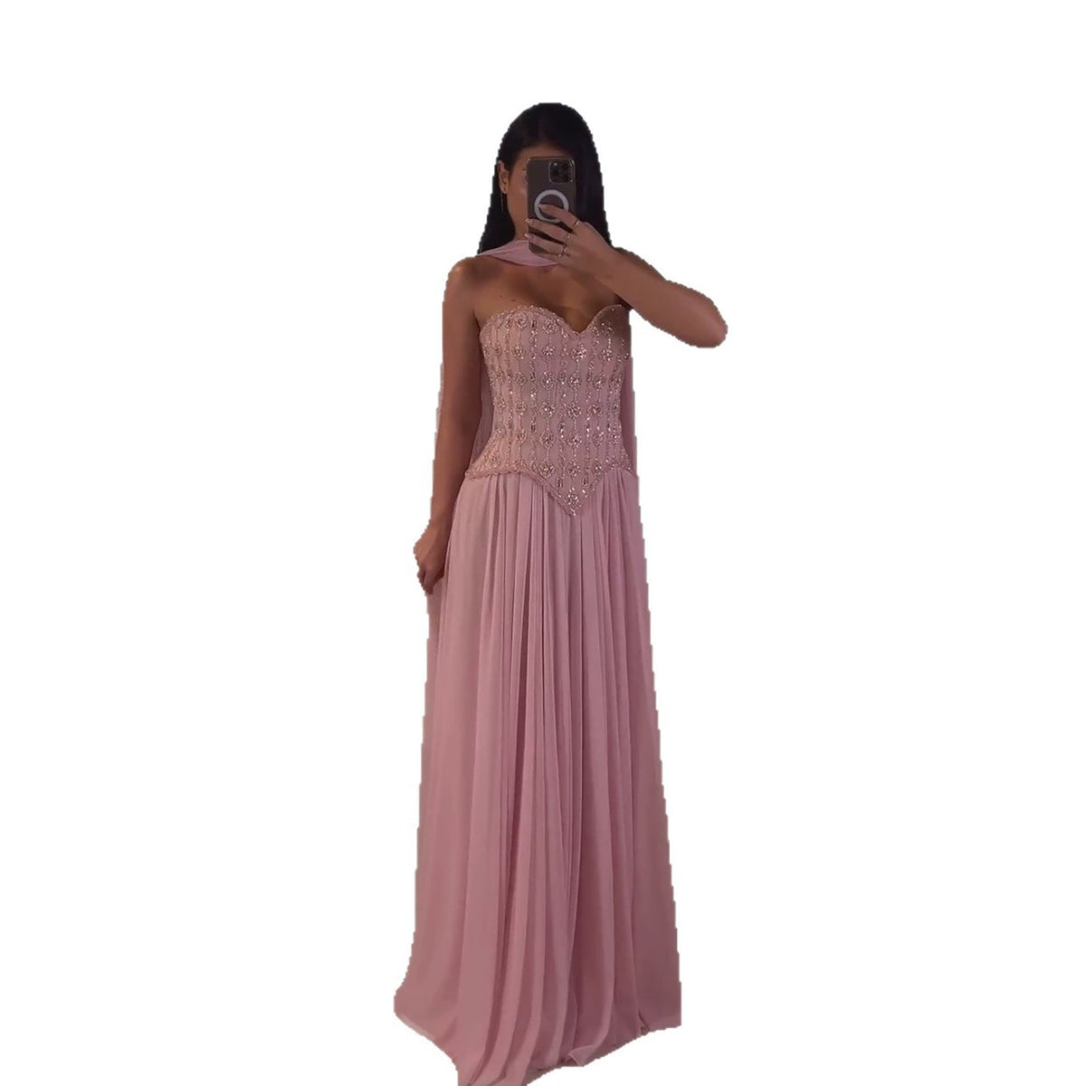 Luxury Pink Crystal Beaded Corset Chiffon A-Line Dress LA73918