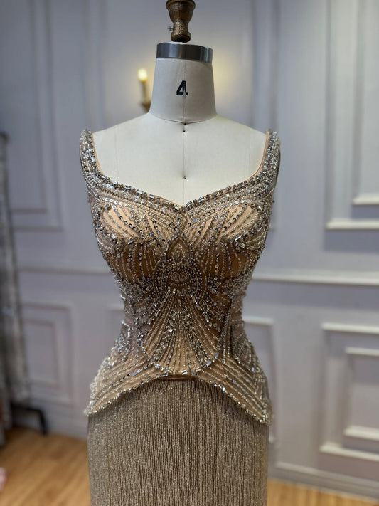 Nude Sweetheart Straps Beaded Tassel Evening Dress LA73938