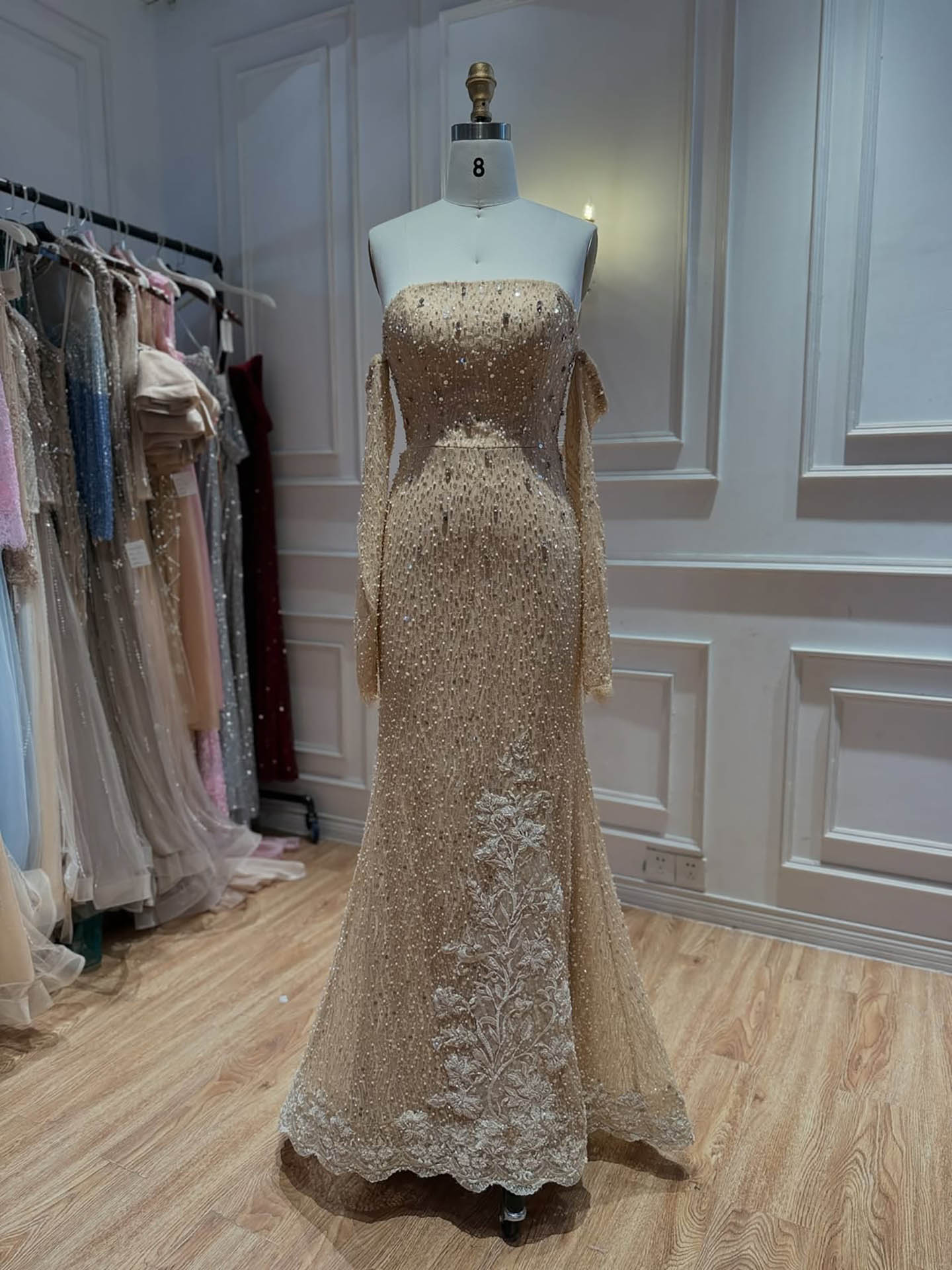 Luxury Nude Beaded Mermaid Evening Dress with Cape LA73940