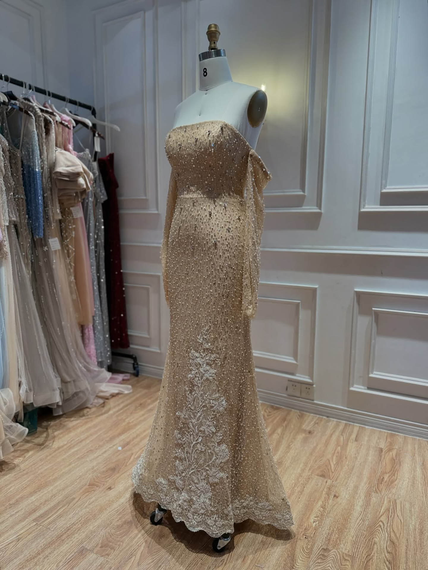 Luxury Nude Beaded Mermaid Evening Dress with Cape LA73940
