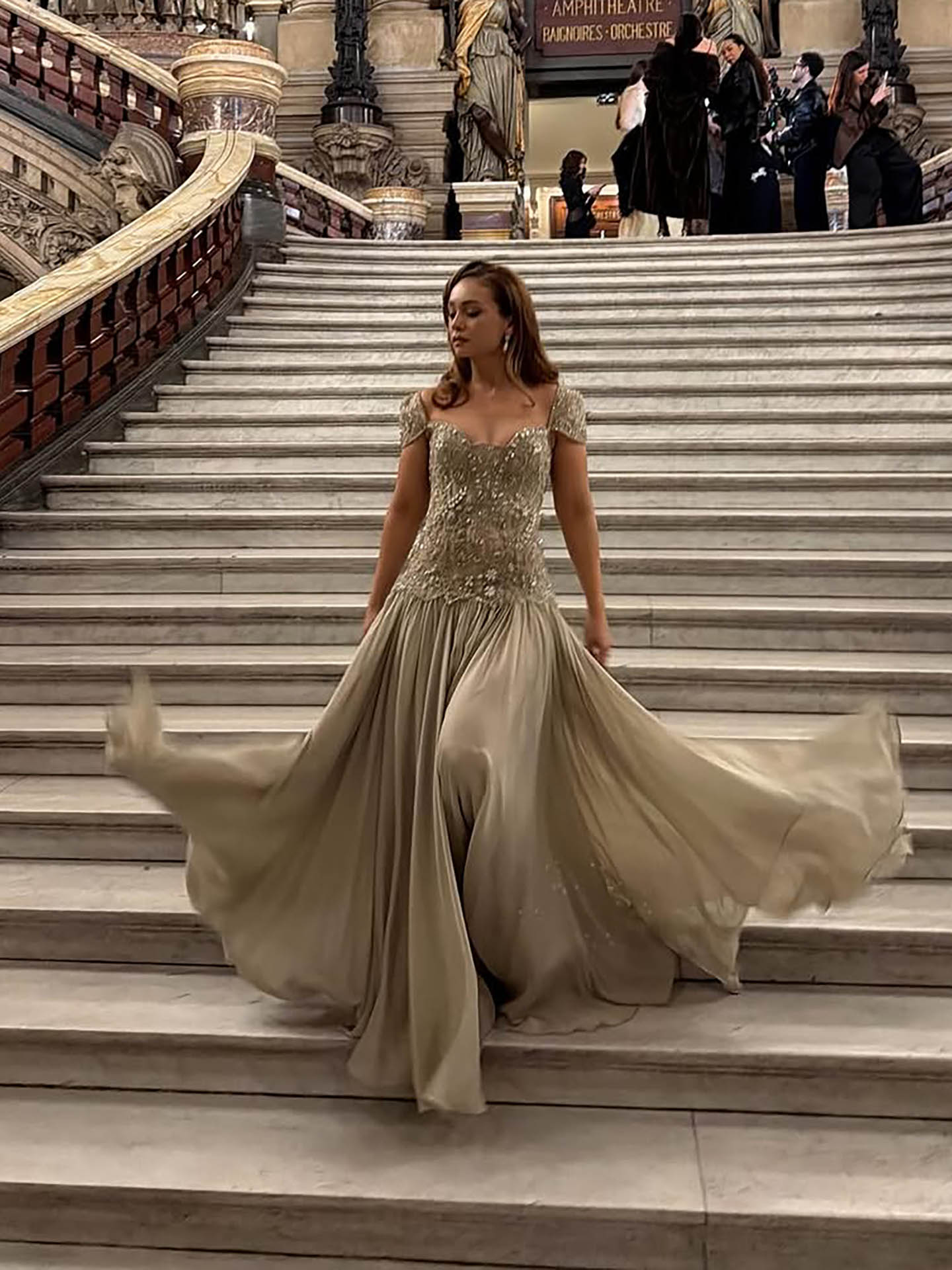 Luxury Caramel Beaded Cap Sleeve Chiffon A Line Evening Dress LA73947