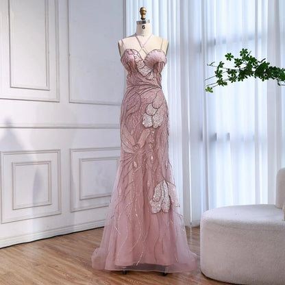 Pink Beaded Mermaid Evening Dress with Cut-Out LA72492