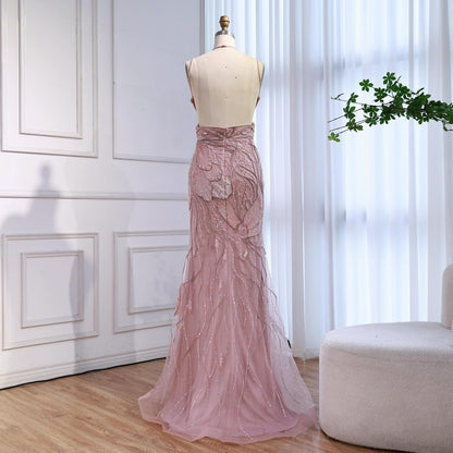 Pink Beaded Mermaid Evening Dress with Cut-Out LA72492